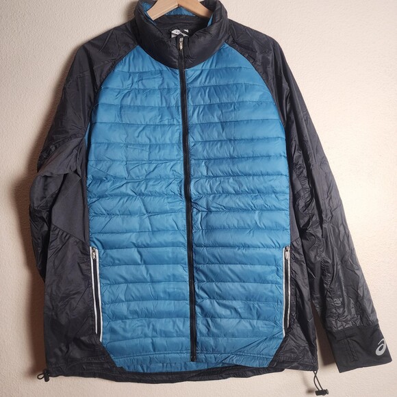 Asics Jacket Mens XL Blue Down Insulated Windbreaker Running CJU00001